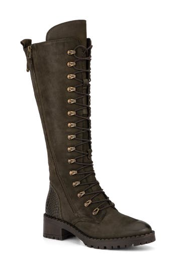 Vintage Foundry Henrietta Tall Leather Lace-up Boot In Army Green