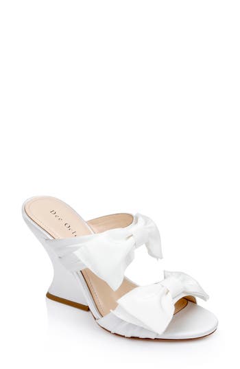 Dee Ocleppo Burgundy Double Bow Slide Sandal In White Satin