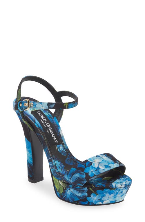 Dolce & Gabbana Keira Floral Ankle Strap Platform Sandal Black/Blue at Nordstrom,