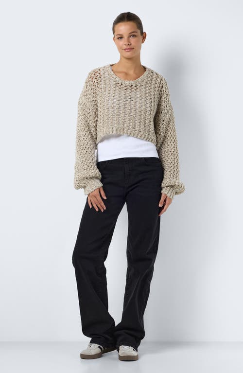 Shop Noisy May Aries Open Stitch Crop Sweater In Tan Aluminum Detail