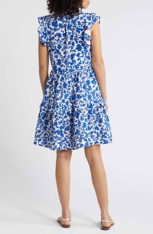 Shop Caslonr Caslon(r) Ruffle Duo Cotton Gauze Dress In White- Blue Kindred Flower