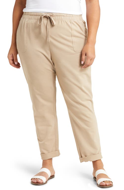 caslon(r) Easy Roll Hem Stretch Organic Cotton Joggers in Tan Cobblestone