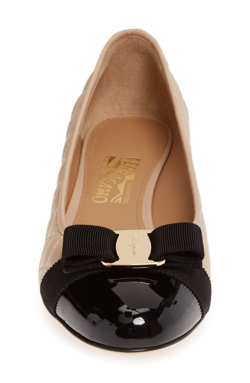 Ferragamo Beige And Black Nappa Leather Pumps In Bisque/black