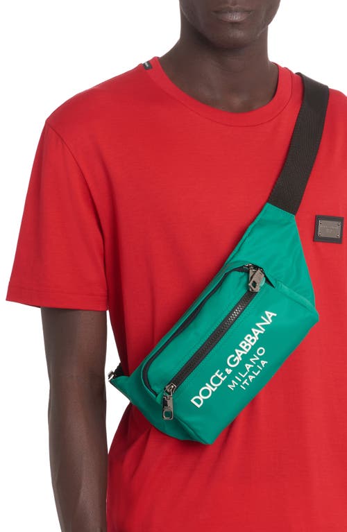 Shop Dolce & Gabbana Dolce&gabbana Rubber Logo Nylon Belt Bag In Green/emerald