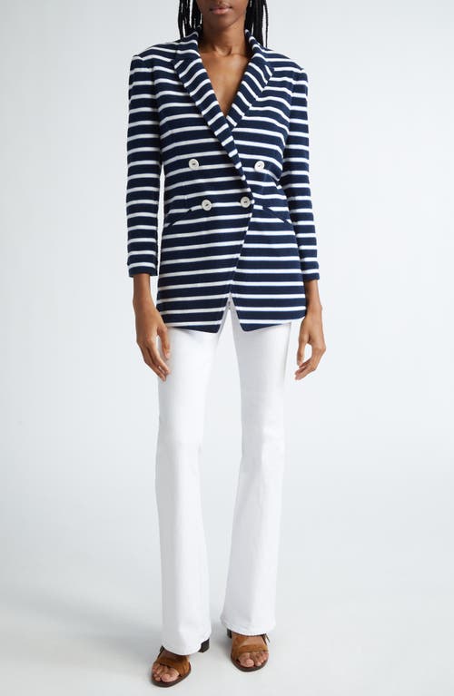 Shop Veronica Beard Ortiz Stripe Cotton Blend Jacket In Marine/off White/blue Surf