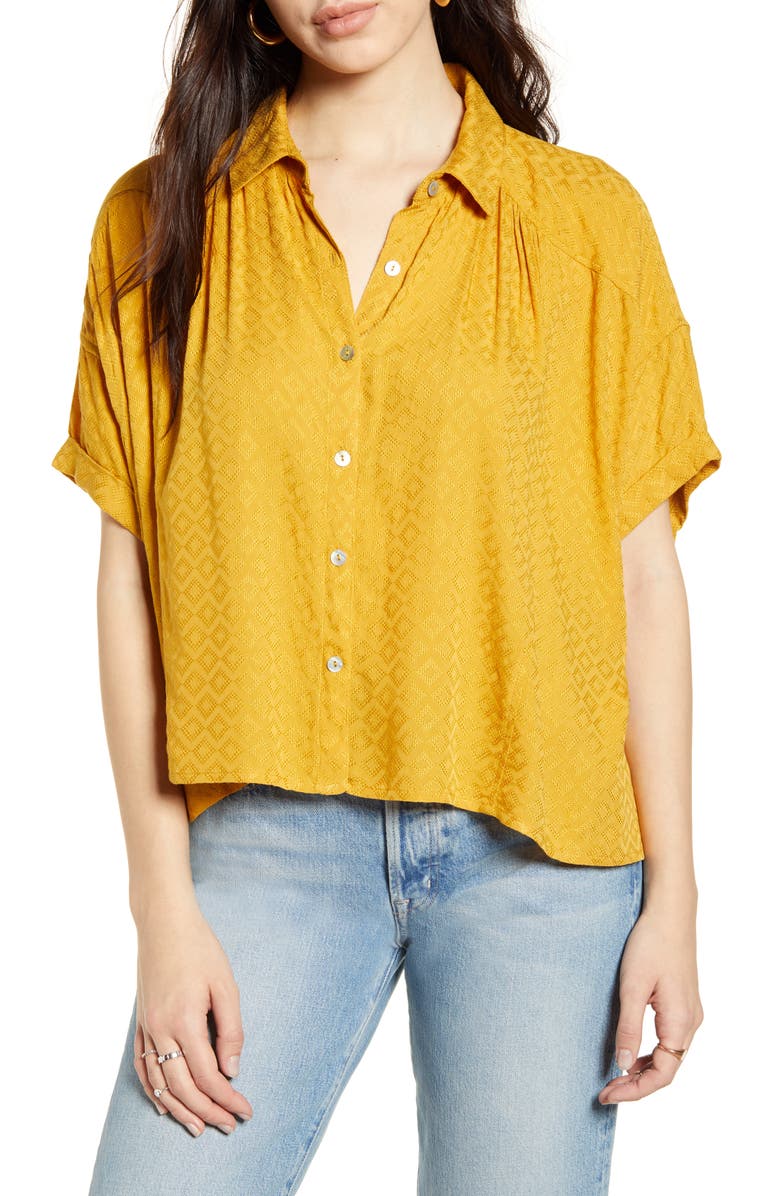 BP. Textured Oversize Button-Up Shirt, Main, color, YELLOW GOLD