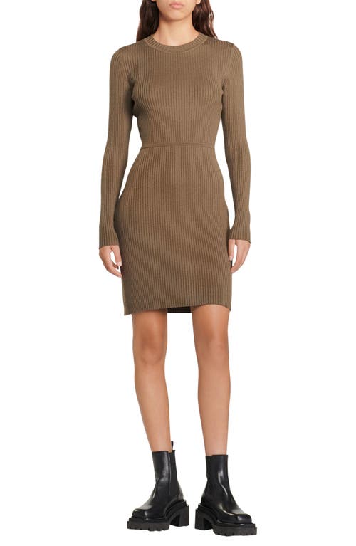 sandro Althea Cutout Ribbed Long Sleeve Sweater Dress in Olive Green