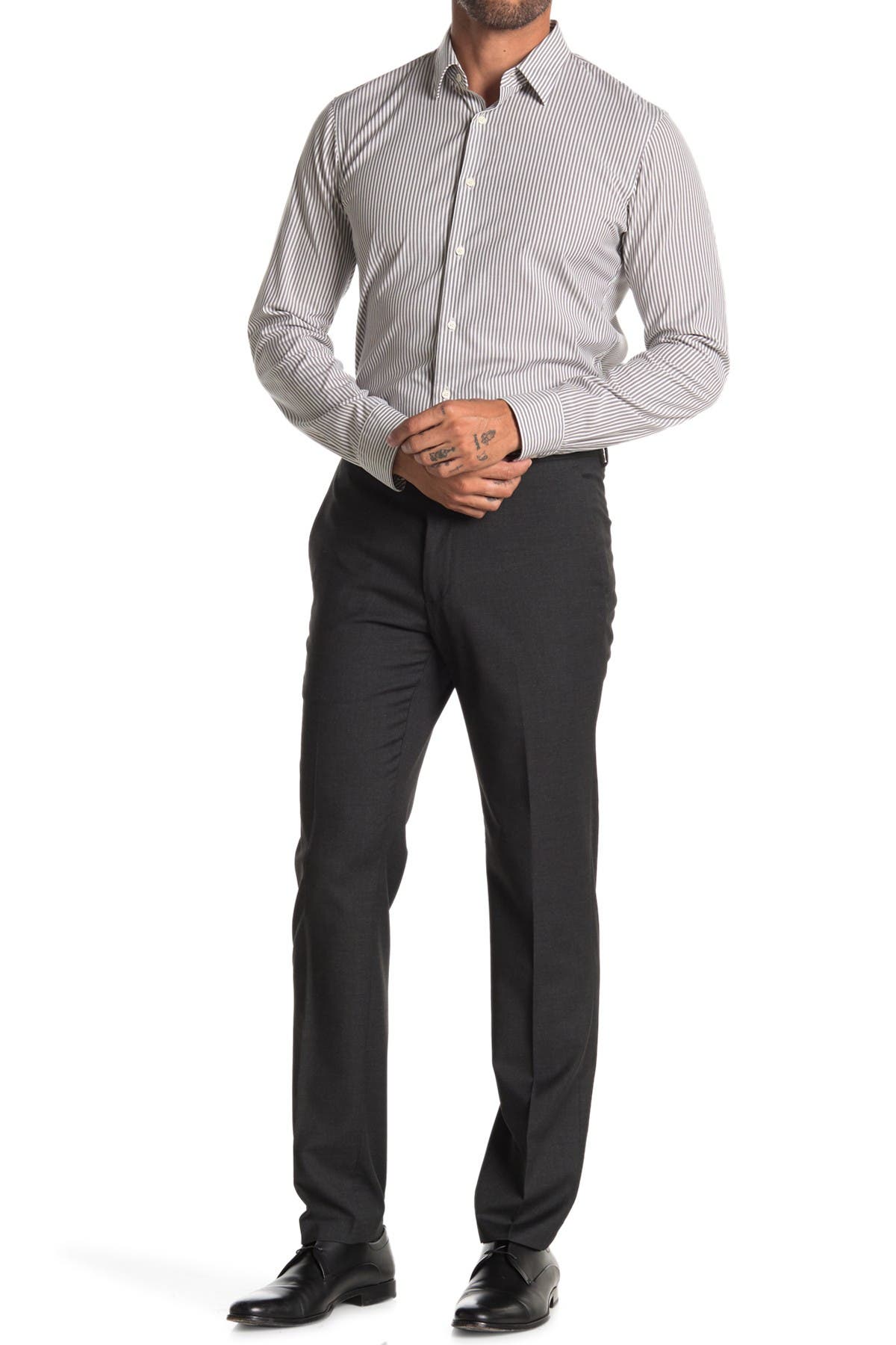 Kenneth Cole Reaction Stretch Texture Weave Slim Fit Flex Dress Pants In Charcoal4