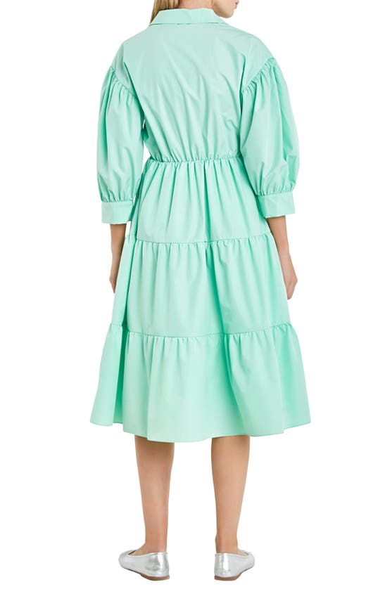 Shop English Factory Tiered Midi Shirtdress In Mint