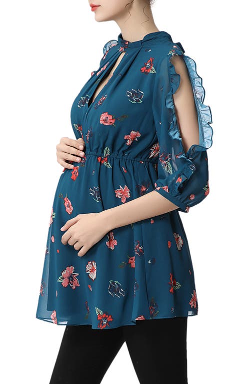 Shop Kimi And Kai Reese Ruffle Maternity Babydoll Top In Blue