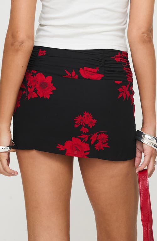 Shop Princess Polly Rosales Floral Ruched Miniskirt In Black/red