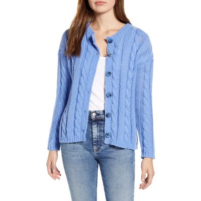 Cotton Emporium Cable Cardigan, Blue