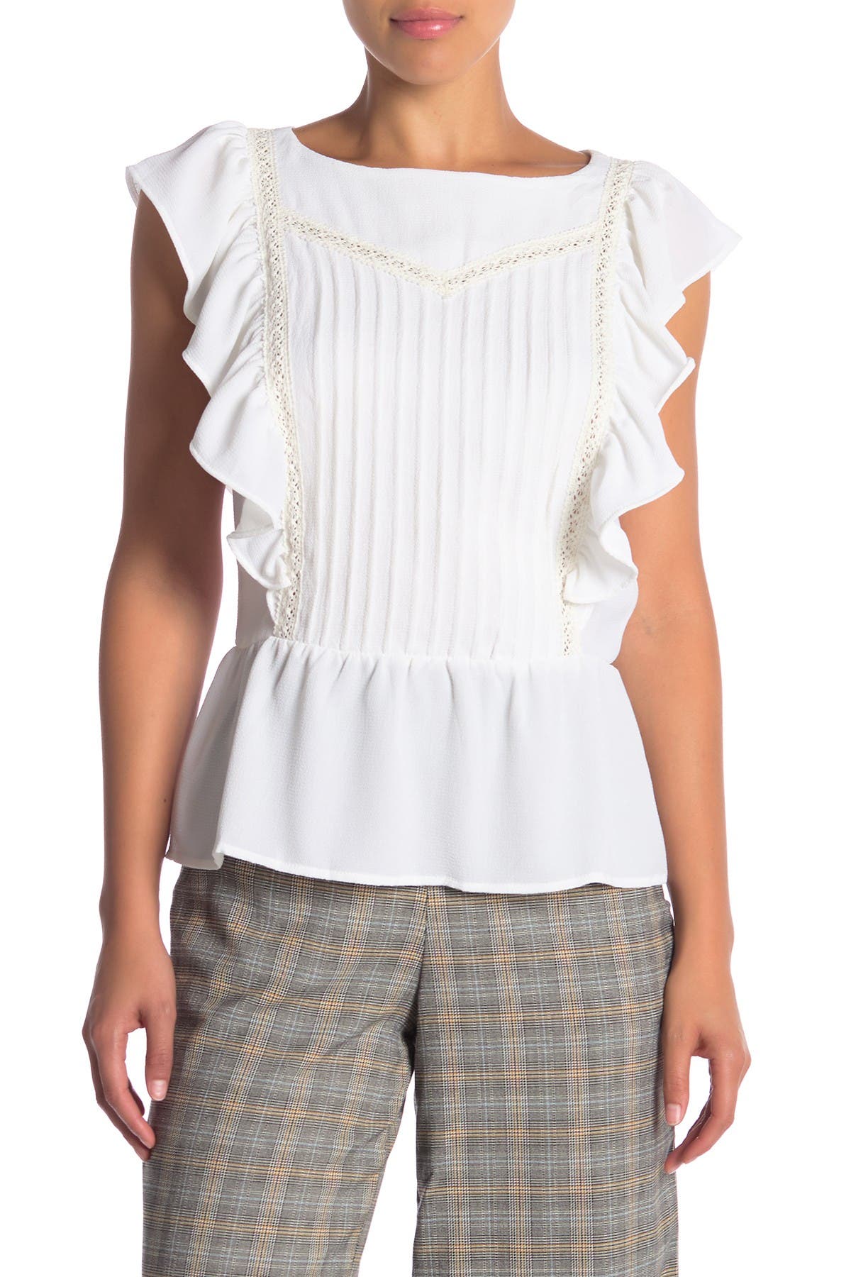 white ruffle blouse short sleeve