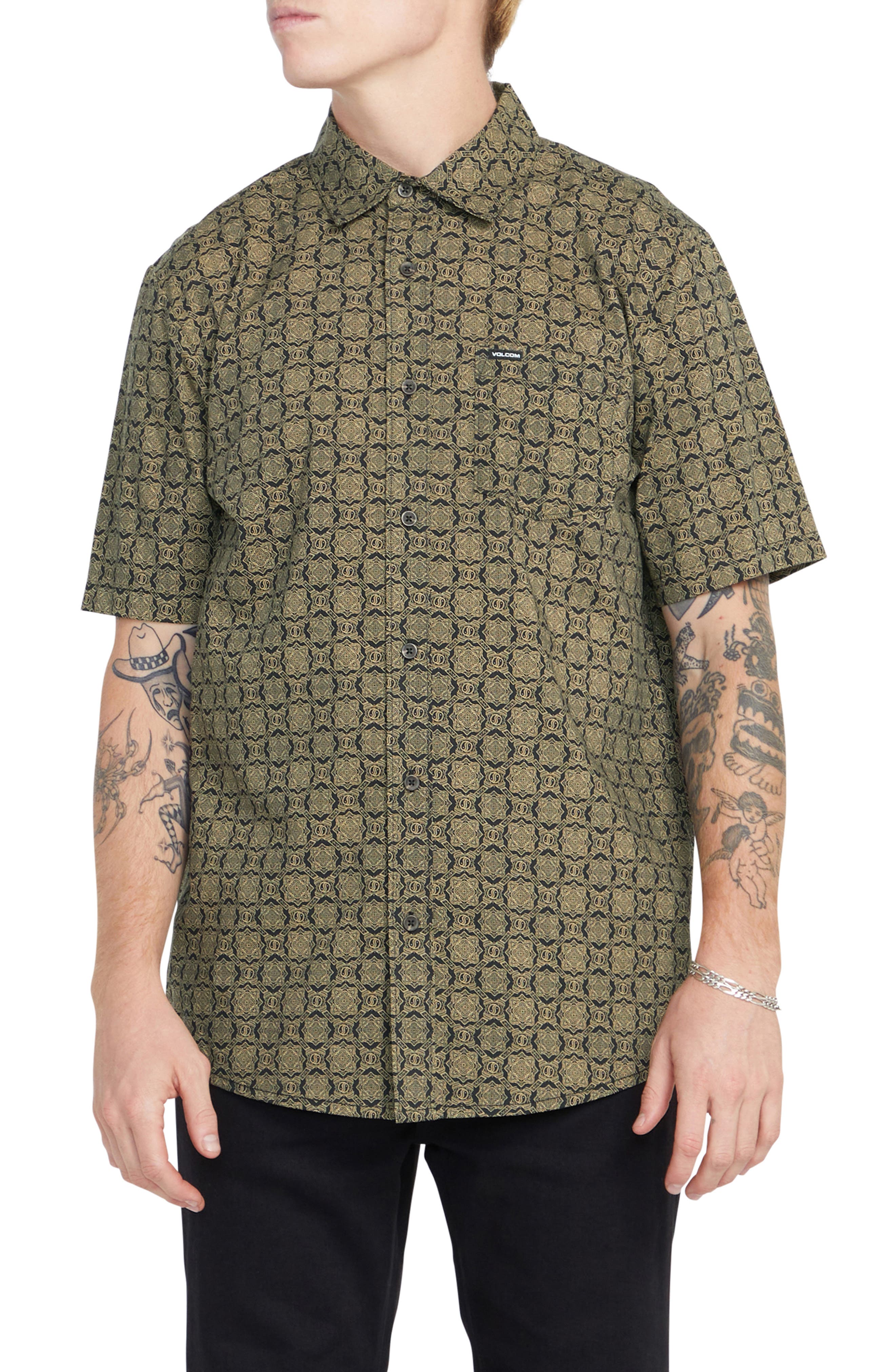 Volcom Men's Scaler Stone Short Sleeve Button-Down Shirt – Casual, Cotton-Poly Blend, Classic Fit