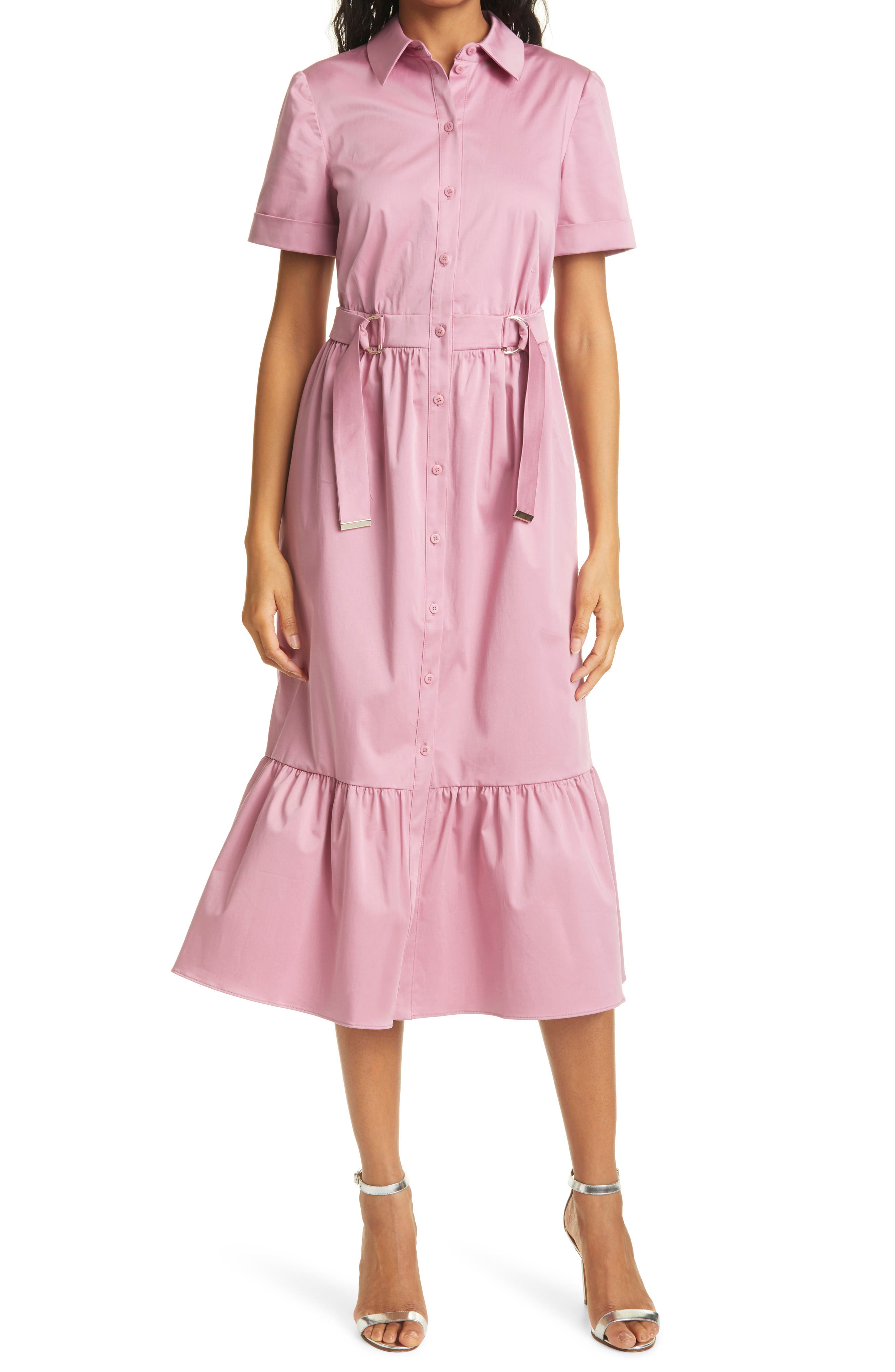 pink cotton shirt dress