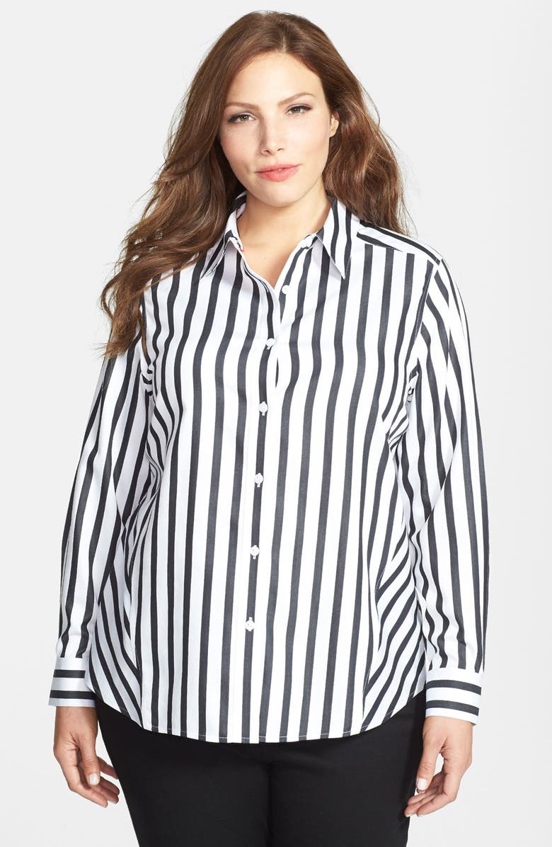 Foxcroft 'Awning Stripe' Shaped Shirt (Plus Size) | Nordstrom