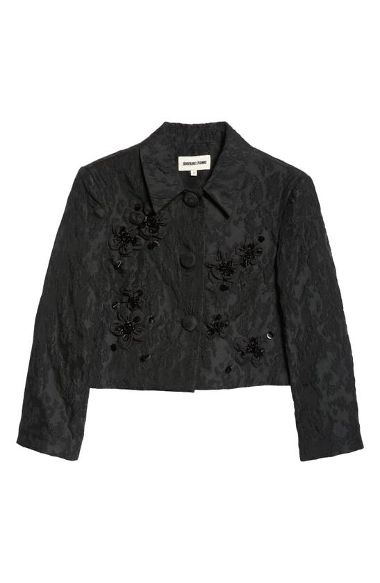 Shop Shushu-tong Shushu/tong Beaded Wool Blend Cloqué Crop Jacket In Black