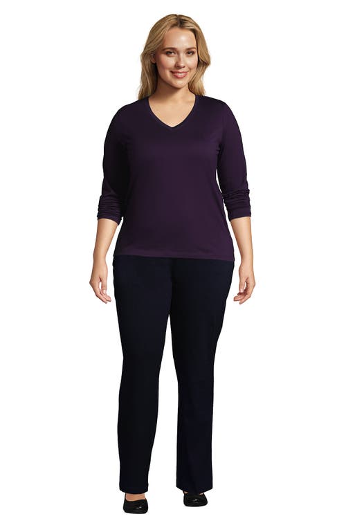 Shop Lands' End Plus Size Relaxed Supima Cotton Long Sleeve V-neck T-shirt In Blackberry