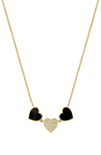 Effy Onyx & Diamond Heart Necklace In Black