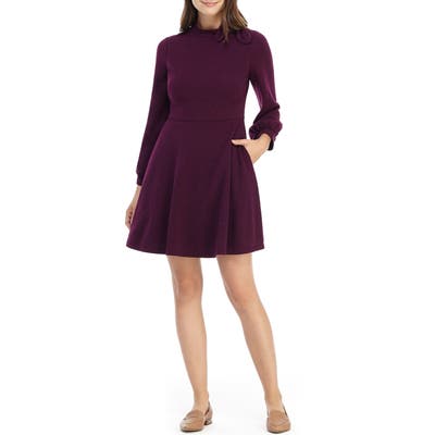 Gal Meets Glam Collection Valentina Bow Detail Long Sleeve Fit & Flare Sweater Dress, Burgundy