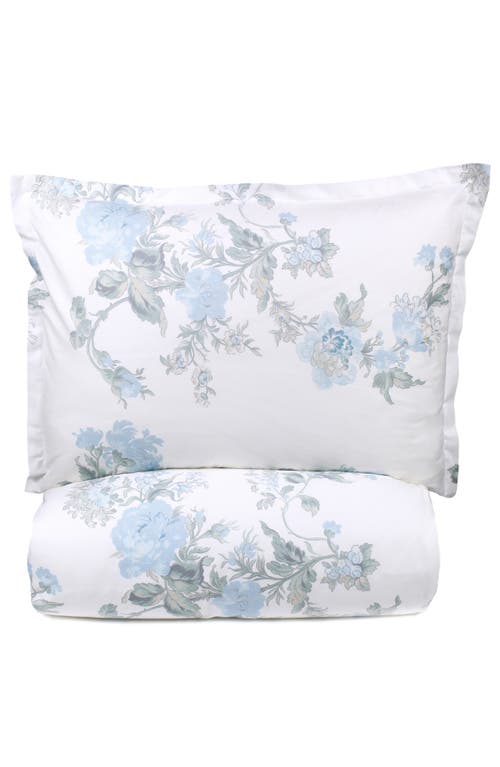 Melange Home Rose Percale Cotton Duvet Cover & Sham Set In Blue