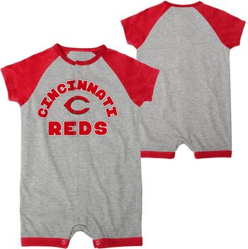 Outerstuff Newborn & Infant Heather Gray Cincinnati Reds Extra Base Hit Raglan Full-Snap Romper at Nordstrom, Size 3-6 M