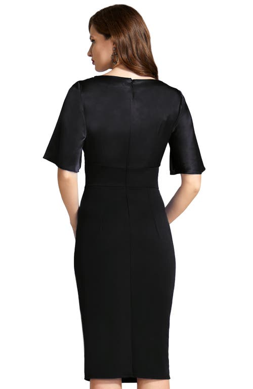 Shop Hotsquash London Clothing V-neck Satin-top Pencil Dress In Black