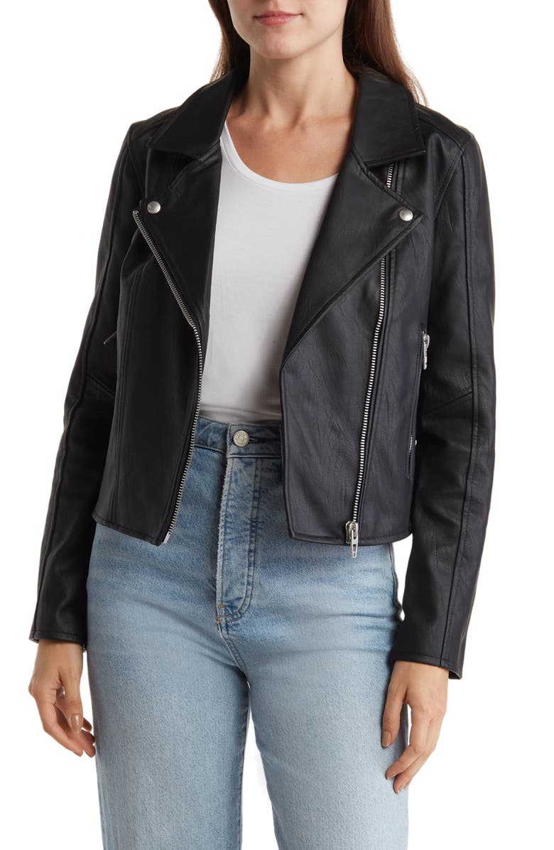 BLANKNYC Faux Leather Hooded Crop Moto Jacket | Nordstromrack