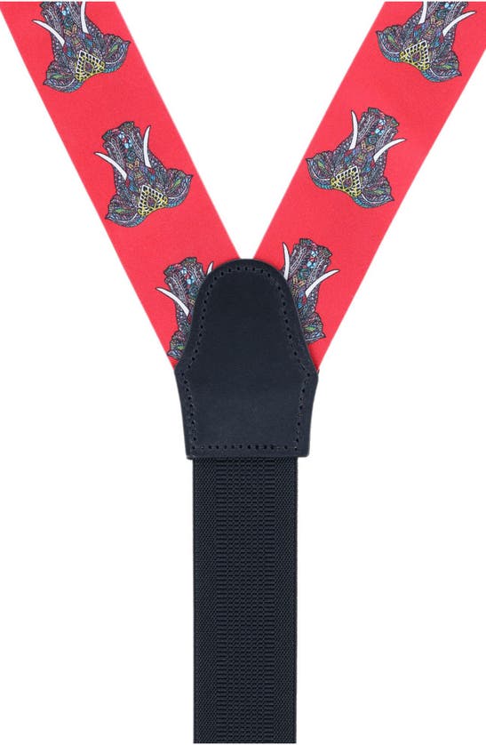 Shop Trafalgar Trobal Elephant Print Silk Suspenders In Red