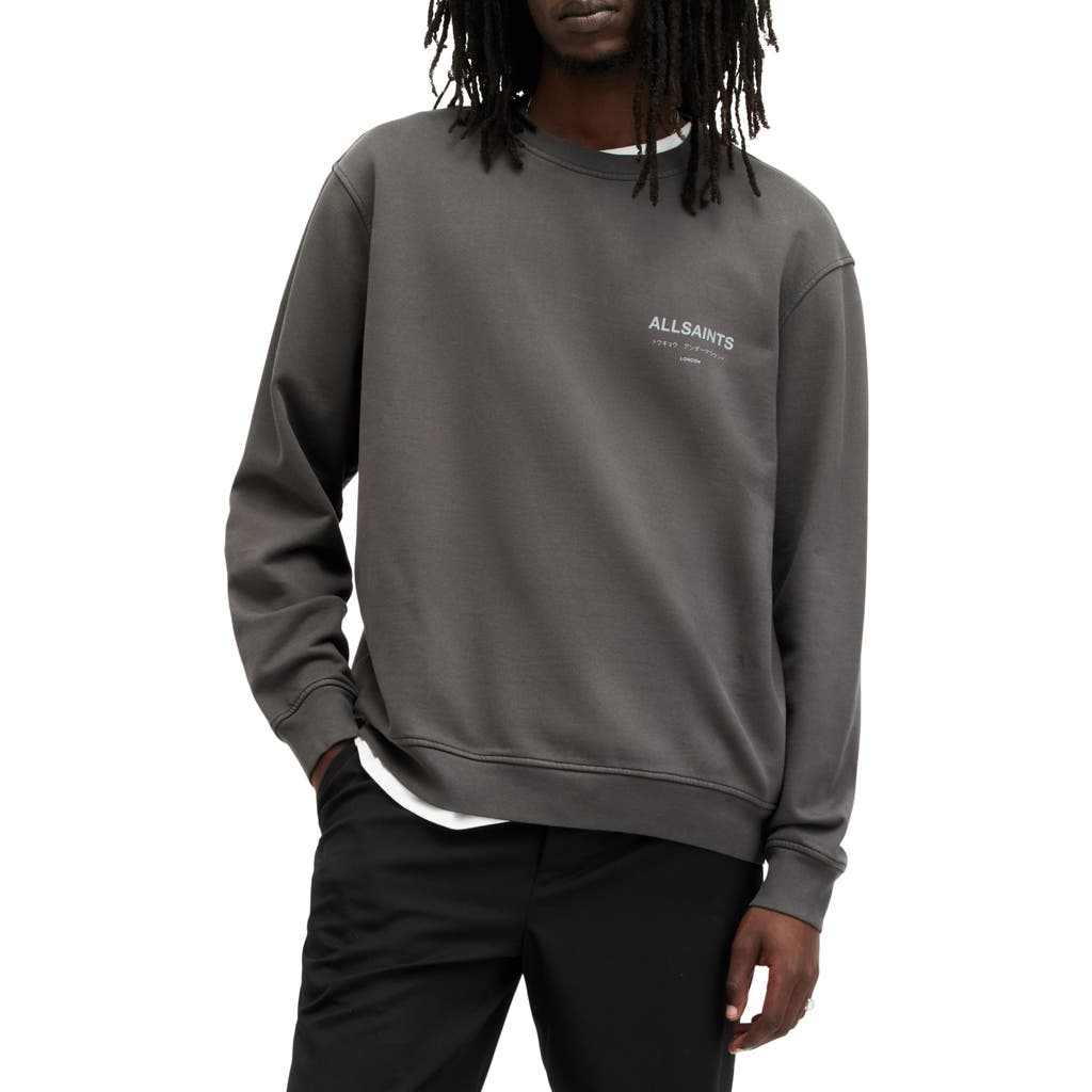 Allsaints Underground Logo Organic Cotton Graphic Sweatshirt In Grey