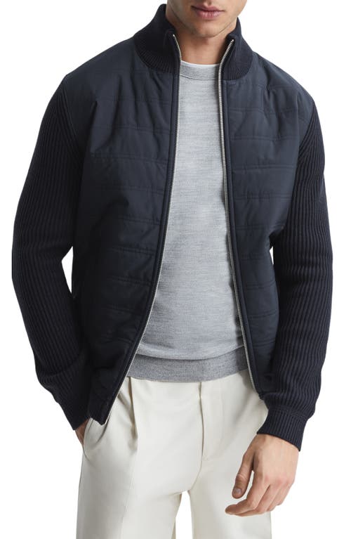 Reiss Mixed Media Zip Jacket In Navy
