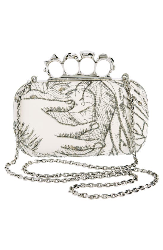Shop Alexander Mcqueen Embroidered Knuckle Clutch In Silver