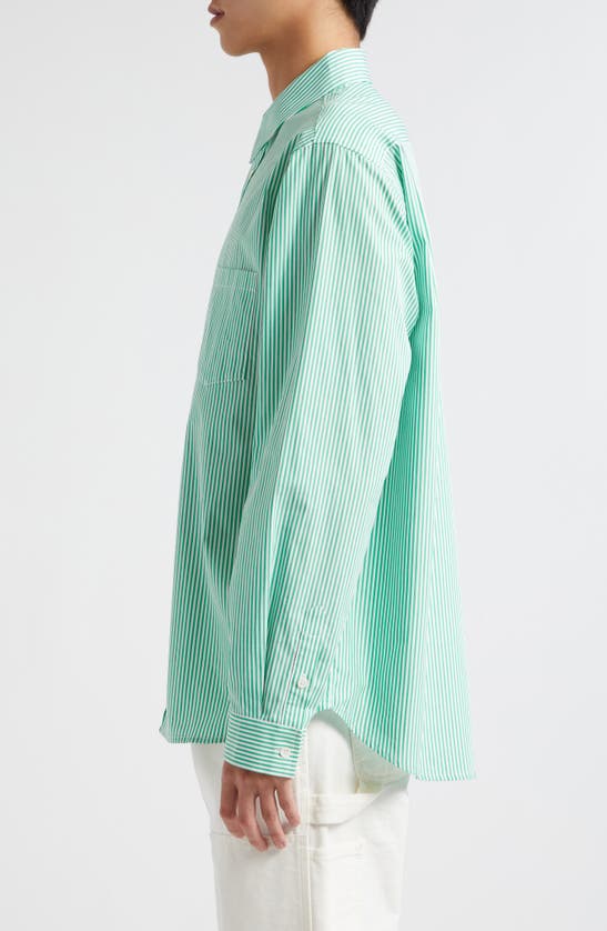 Wahine X Disney Gender Inclusive 'lilo & Stitch' Waimea Stripe Button-up Shirt In Green/ White