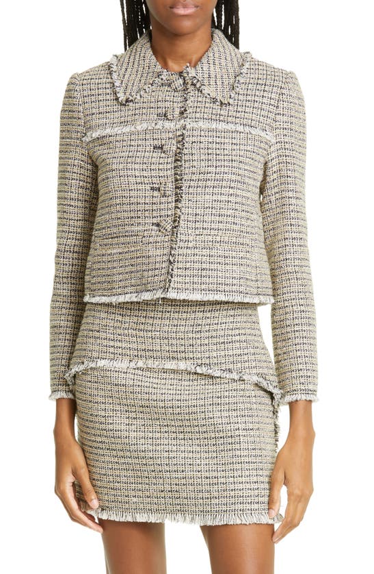 Cropped Frayed Cotton-blend Tweed Jacket In Giallo