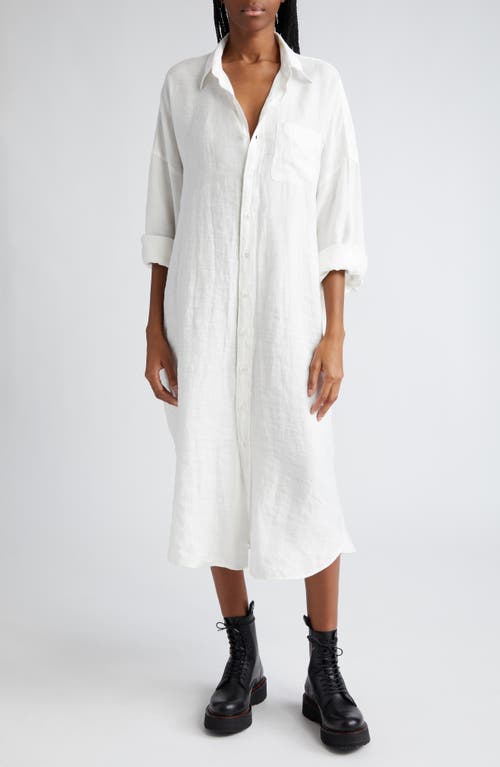 Jumbo Long Sleeve Linen Blend Shirtdress in White