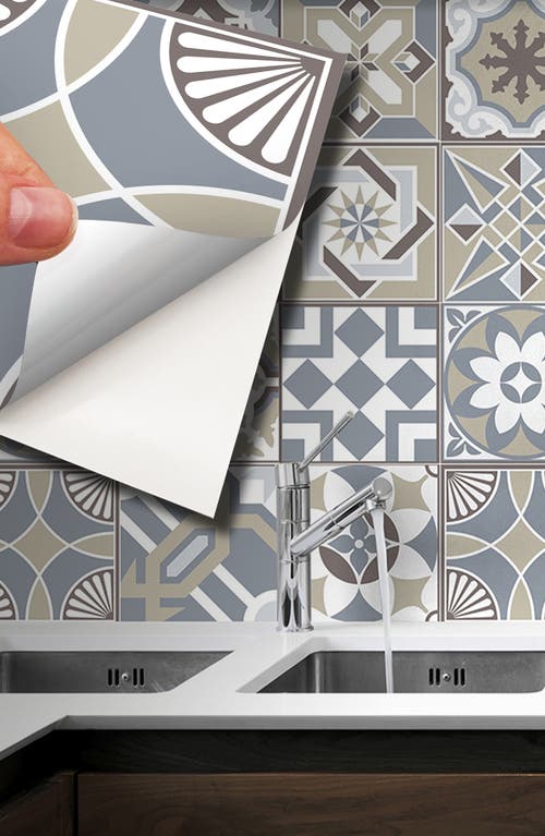 Shop Walplus Limestone 96-piece Tile Sticker Set In White/blue