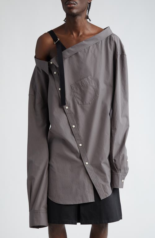 TAKAHIROMIYASHITA TheSoloist. Asymmetric One-Shoulder Cotton & Silk Button-Up Shirt with Removable Collar Gray at Nordstrom,
