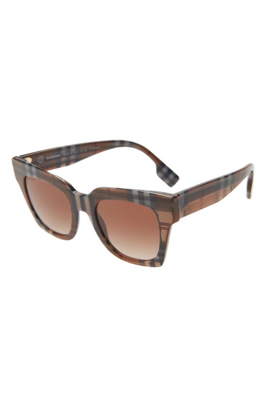 Shop Burberry 49mm Cat Eye Sunglasses In Check Brown/ Brown Gradient