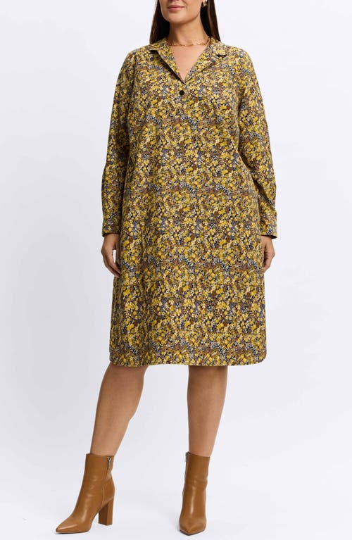 Shop Foxcroft Sloane Ditsy Floral Long Sleeve Shirtdress In Yellow