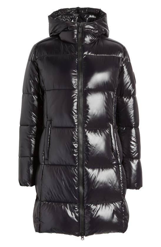 Save The Duck Ines Water Repellent Hooded Quilted Longline Coat In Black