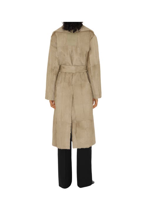 Burberry Belted Goat Shearling Trench Coat In Field