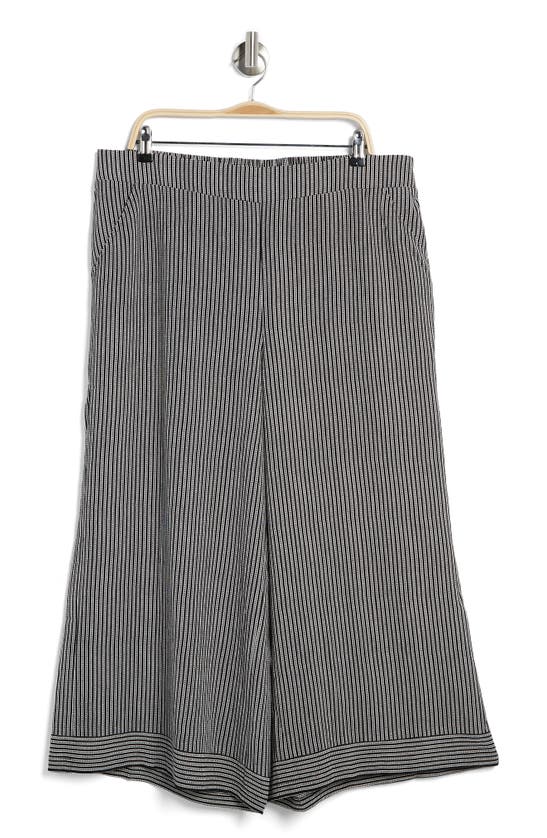 Max Studio Crepe Wide Leg Pull-on Pants In Blk/ Cream Polka Stripe