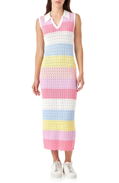 English Factory Stripe Knit Sleeveless Dress Pink Multi at Nordstrom,