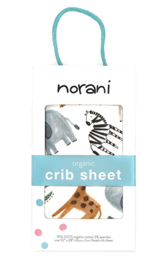 Norani Stretch Organic Cotton Crib Sheet In Brown/ Blue