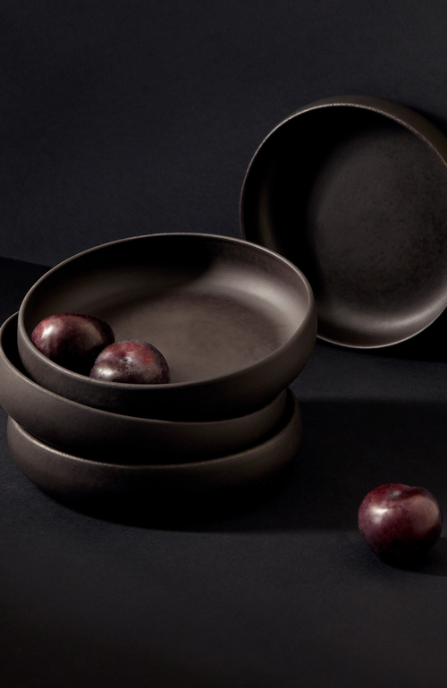 Gharyan Stoneware Tunisian Pasta Bowls Set Of 4 In Black