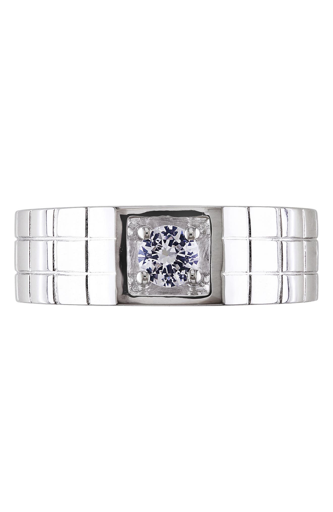 DELMAR Sterling Silver Diamond & Created Sapphire Ring - 0.05 ctw