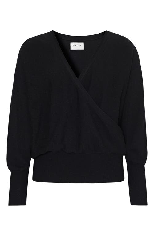 Shop Milly Racer Surplice V-neck Sweater In Black/ecru