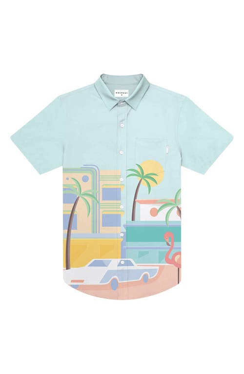 Flamingo Weekend Performance Short Sleeve Button-Up Shirt in Blue Multi