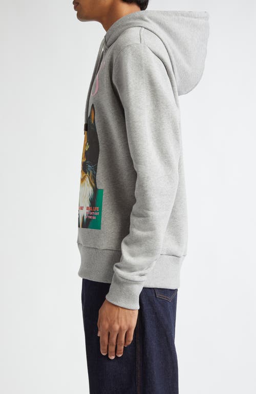 Shop Jw Anderson Cat Graphic Hoodie In Mid Grey Melange