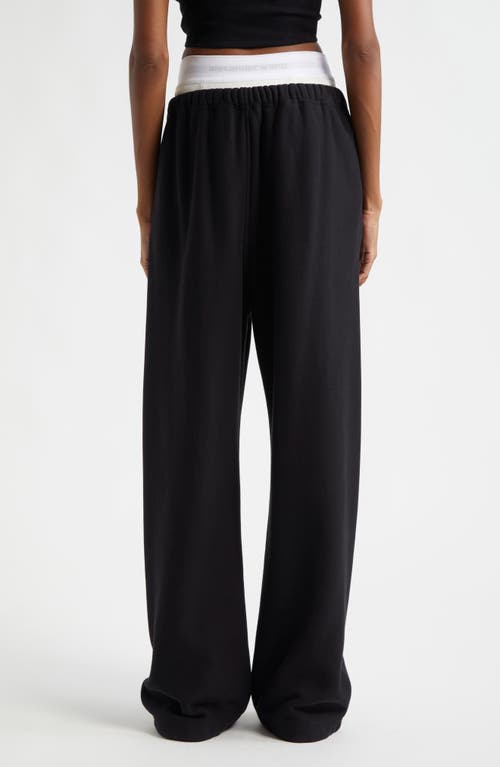 Shop Alexander Wang Logo Elastic Waist Wide Leg Cotton Sweatpants In Faded Black